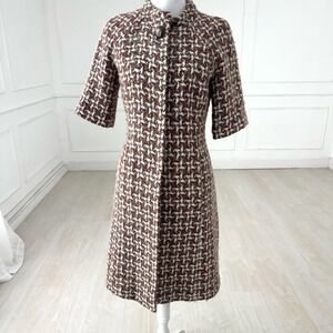Semantiks Womens Brown Houndstooth Wool Blend Short Sleeve Coat Jacket Small